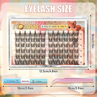 72pcs Wispy/Manga 11-13mm Mixed Lengths Lash Clusters with Bond Seal, Tweezer
