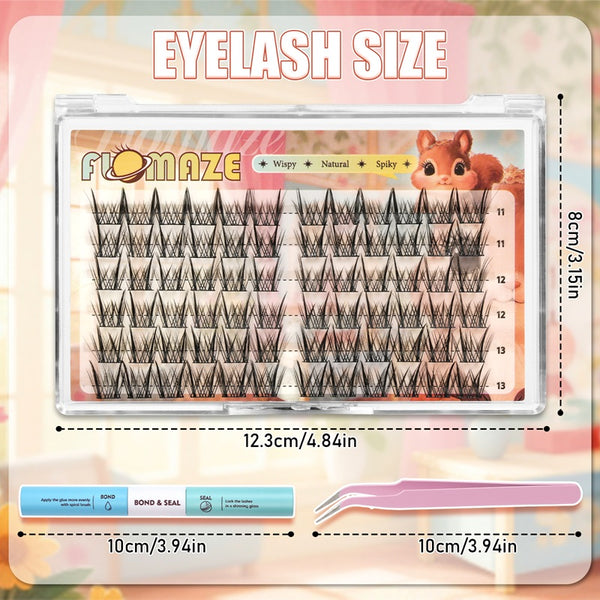 72pcs Wispy/Manga 11-13mm Mixed Lengths Lash Clusters with Bond Seal, Tweezer