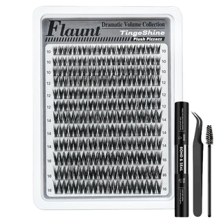 132pcs Wispy 8-16mm Mixed Lengths Lash Clusters with Bond Seal, Tweezer & Brush