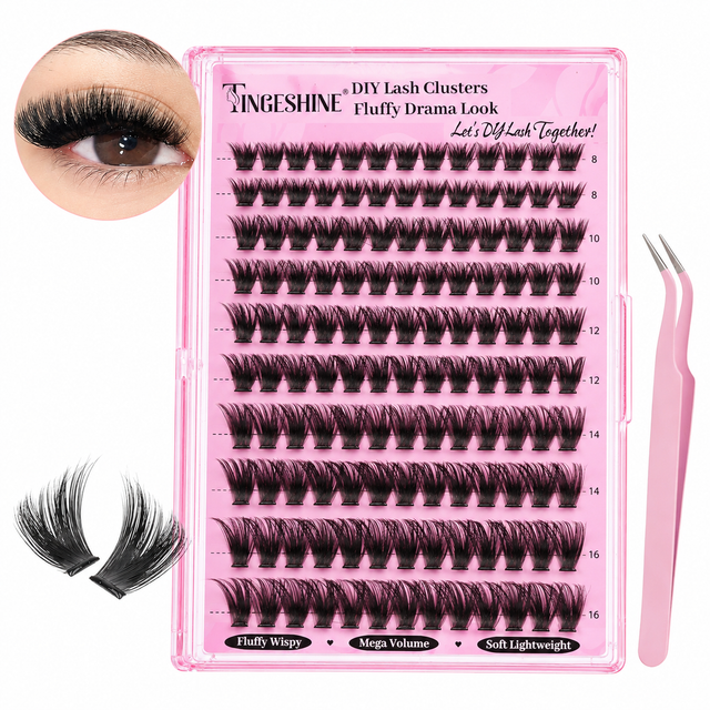 130pcs Fluffy/Volume Self-adhesive 8-16mm Mixed Lengths Lash Clusters with Tweezers