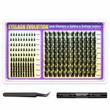 198pcs Volume/Fluffy/Spiky with 7-18mm Mixed Lengths Lash Clusters Kit with Bond Seal, Tweezer