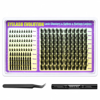 198pcs Volume/Fluffy/Spiky with 7-18mm Mixed Lengths Lash Clusters Kit with Bond Seal, Tweezer