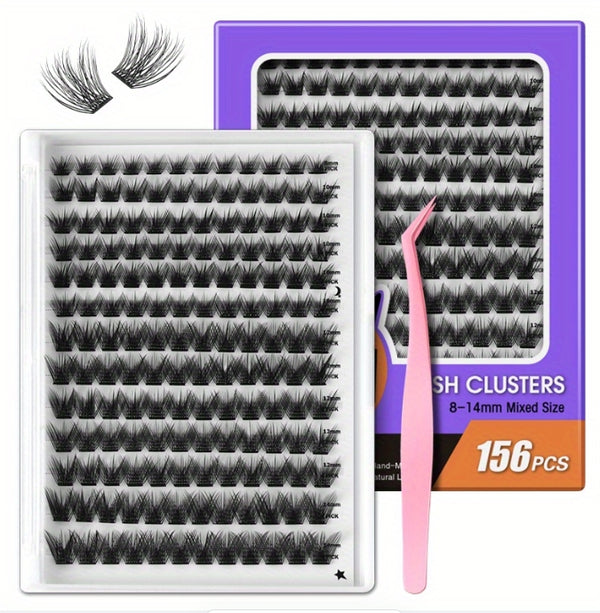 156pcs Fluffy/Volume Self-Adhesive False Eyelashes with 8-14mm Mixed Lengths
