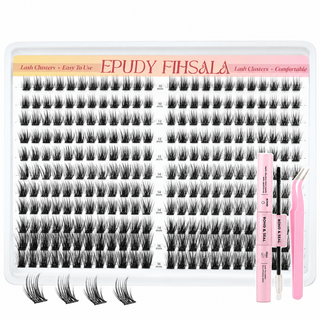 240pcs Fluffy/Volume 10-16mm Mixed Lengths Lash Clusters with Bond Seal, Tweezer