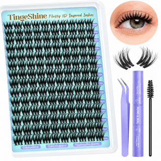 140pcs Fluffy/Volume 10-18mm Mixed Lengths Lash Clusters with Bond Seal, Tweezer & Brush