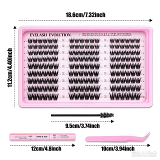 162pcs Fluffy/Volume 10-18mm Mixed Lengths Lash Clusters with Bond Seal, Tweezer & Brush