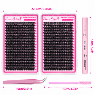 646pcs Fluffy/Volume 8-16mm Mixed Lengths Lash Clusters with Bond Seal, Tweezer & Brush