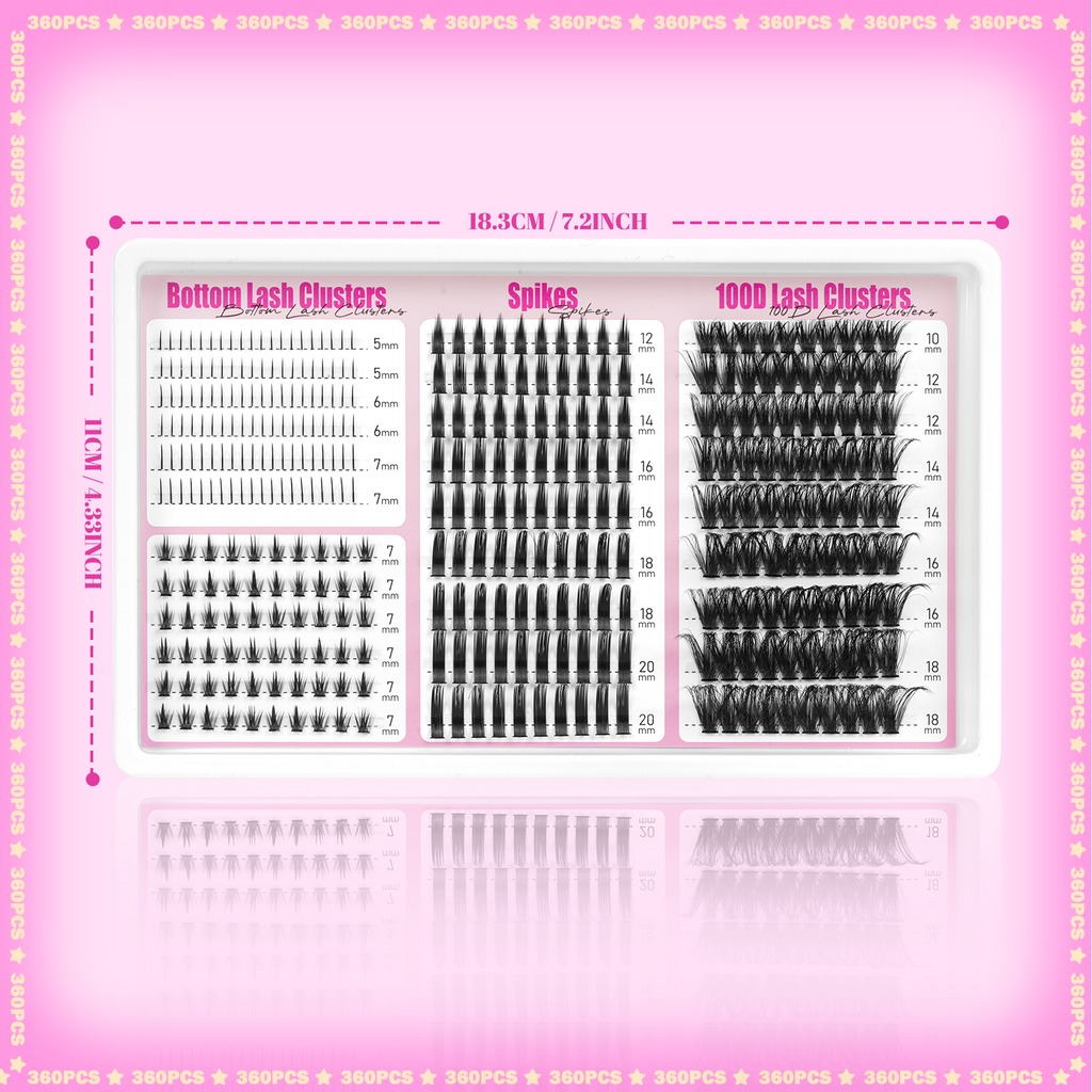 316pcs Manga/Fluffy/Volume/Spiky 5-18mm Mixed Lengths Lash Clusters with Bond Seal, Tweezer & Brush