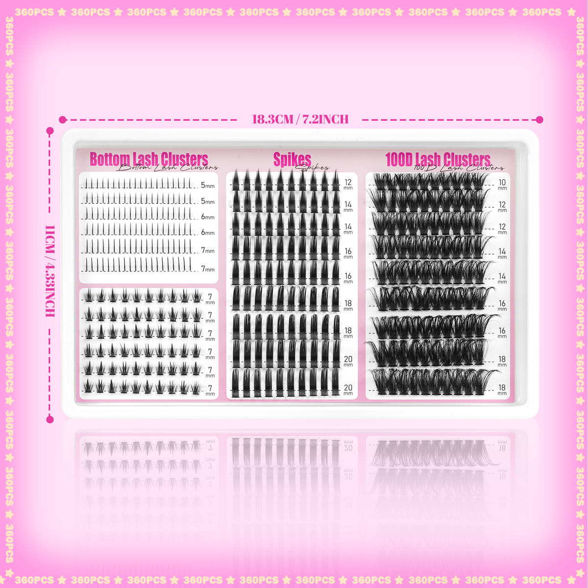 316pcs Manga/Fluffy/Volume/Spiky 5-18mm Mixed Lengths Lash Clusters with Bond Seal, Tweezer & Brush