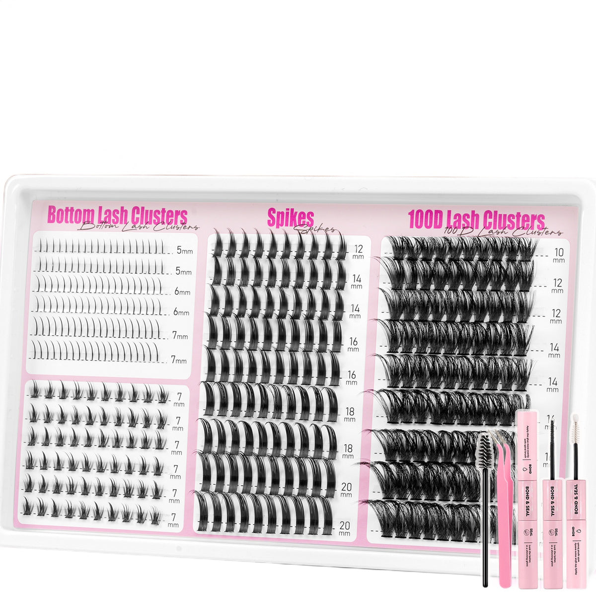 316pcs Manga/Fluffy/Volume/Spiky 5-18mm Mixed Lengths Lash Clusters with Bond Seal, Tweezer & Brush