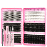 480pcs Manga/Fluffy/Volume/Spiky 7-18mm Mixed Lengths Lash Clusters with Bond Seal, Tweezer & Brush