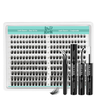 240pcs Fluffy/Volume 10-16mm Mixed Lengths Lash Clusters with Bond Seal, Tweezer