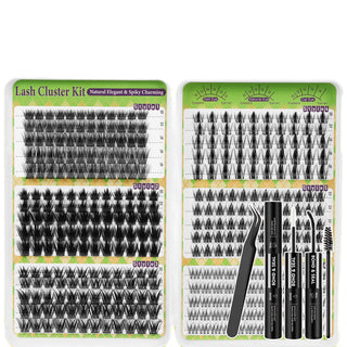 350pcs Wispy/Manga/Fluffy/Volume/Spiky 8-16mm Mixed Lengths Lash Clusters with Bond Seal, Tweezer & Brush