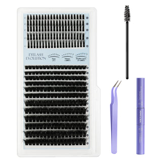 316pcs Fluffy/Volume Lash Clusters Kit with 9-16mm Mixed Lengths with Bond Seal, Tweezer & Brush