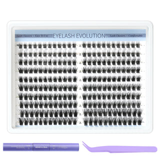 240pcs Wispy/Fluffy Lash Clusters Kit with 10-16mm Mixed Lengths with Bond Seal, Tweezer