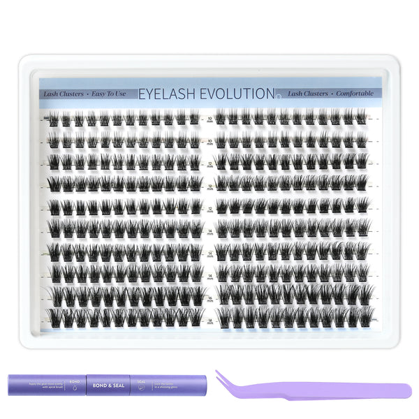 240pcs Wispy/Fluffy Lash Clusters Kit with 10-16mm Mixed Lengths with Bond Seal, Tweezer