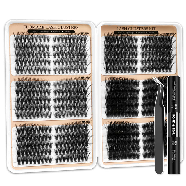530PCS Fluffy Mixed Lengths Lash Cluster Extensions with bond and seal