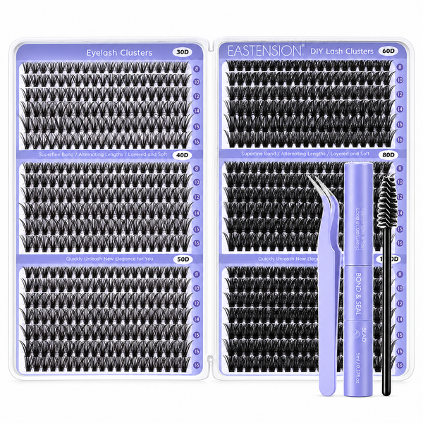 708PCS Fluffy 8-16mm Mixed Lengths Lash Cluster Extensions with bond and seal