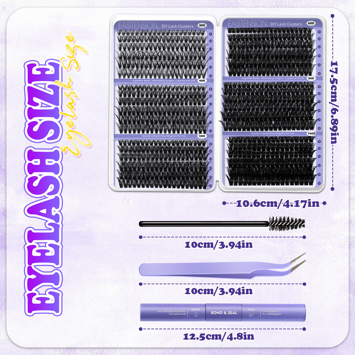 708PCS Fluffy 8-16mm Mixed Lengths Lash Cluster Extensions with bond and seal