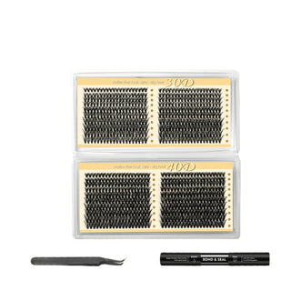 800pcs Fluffy/Volume lashes 8-16mm Mixed Lengths Lash Clusters with Bond Seal, Tweezer & Brush
