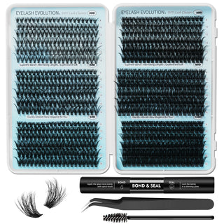 708pcs Wispy/Manga/Fluffy/Volume Lash Clusters Kit with 10-16mm Mixed Lengths with Bond Seal, Tweezer & Brush