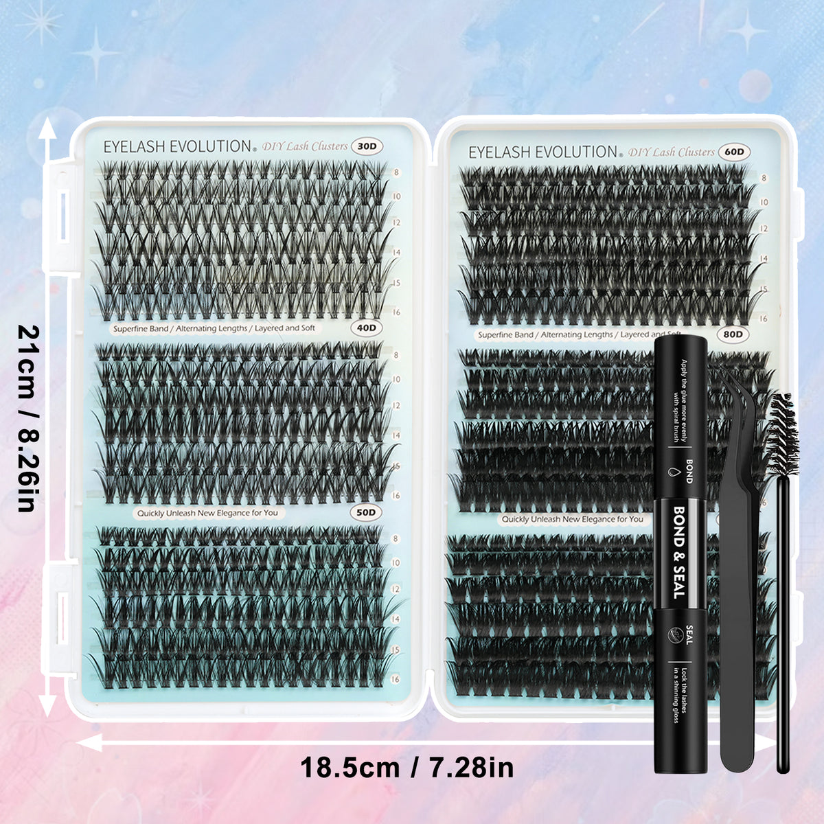 708pcs Wispy/Manga/Fluffy/Volume Lash Clusters Kit with 10-16mm Mixed Lengths with Bond Seal, Tweezer & Brush