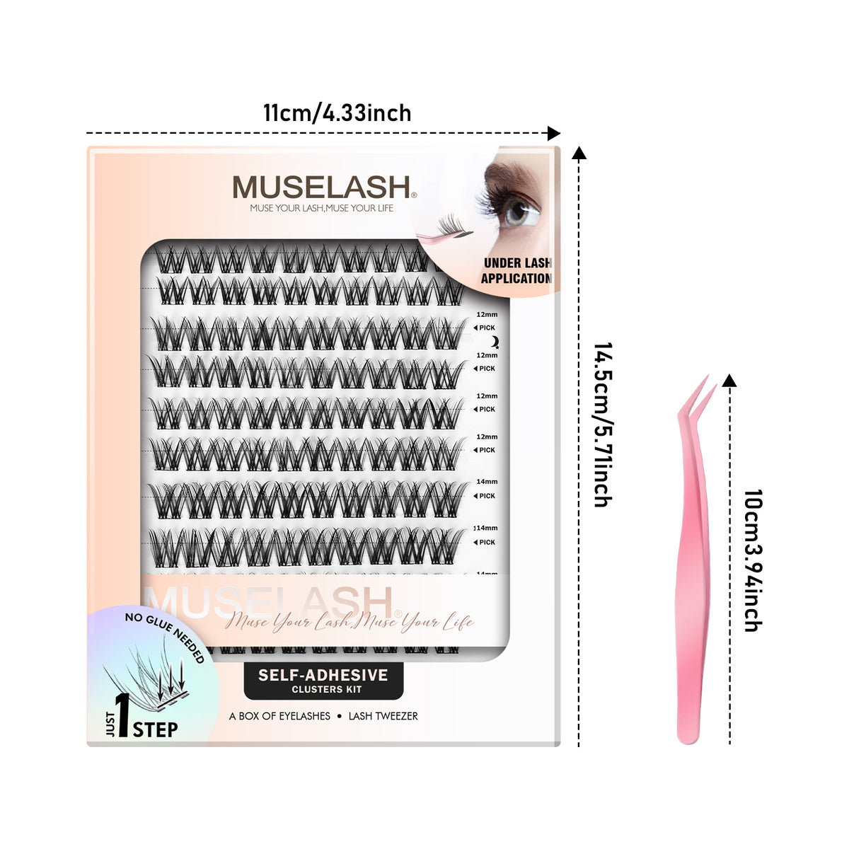 110pcs Natural Self-Adhesive False Eyelashes with 10-16mm Mixed Lengths and 24pcs 6mm Bottom Lashes