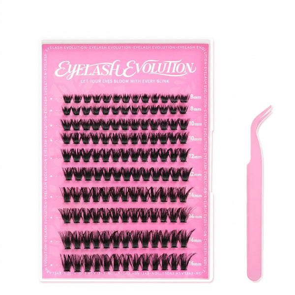 130pcs Fluffy/Volume/Self-adhesive Lash Clusters Kit with 8-16mm Mixed Lengths with Tweezer
