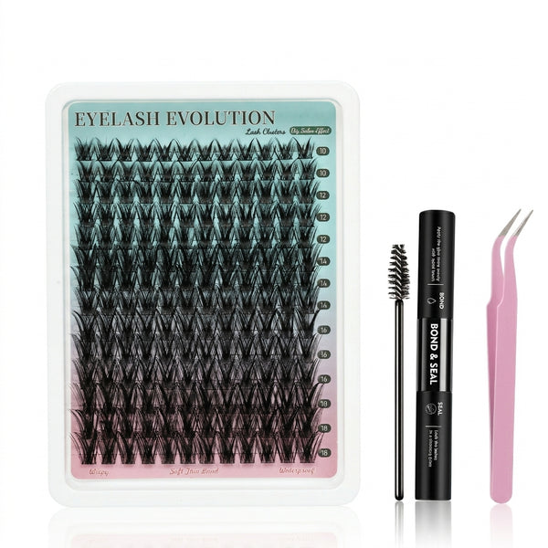 168pcs Fluffy Lash Clusters Kit with 10-18mm Mixed Lengths with Bond Seal, Tweezer & Brush