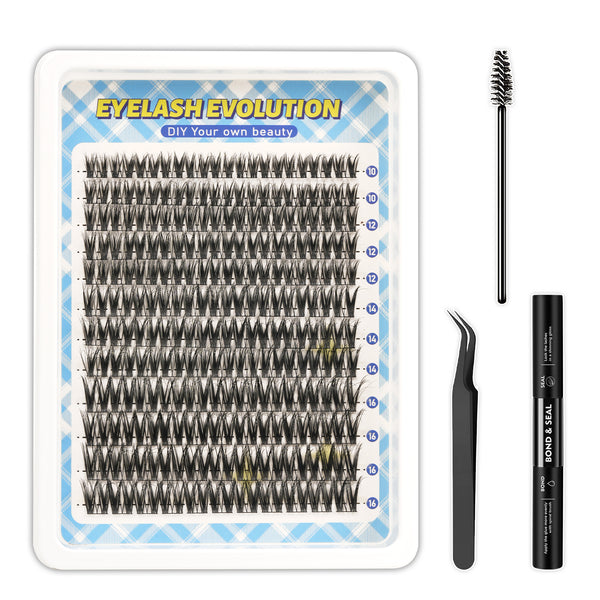 132pcs Wispy/Fluffy 10-16mm Mixed Lengths Lash Clusters Kit with with Bond Seal, Tweezer & Brush