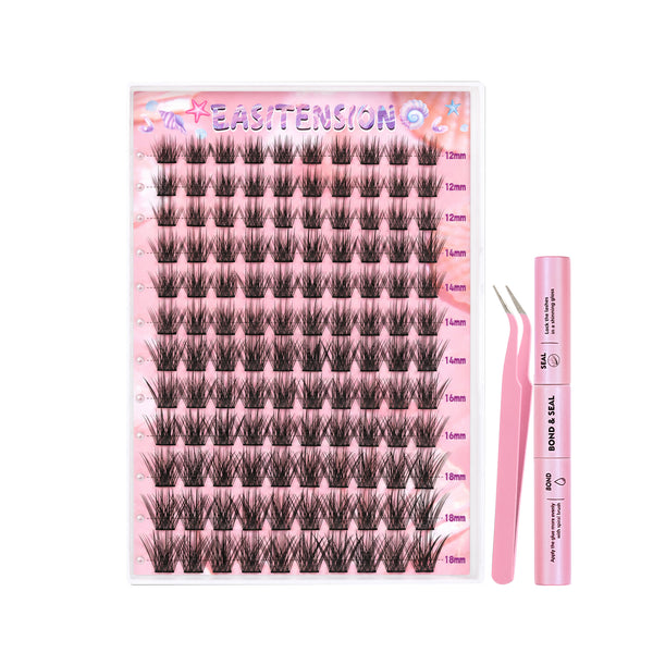 120PCS Spiky 12-18mm Mixed Lengths Lash Cluster Extensions with bond and seal