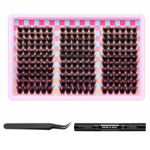 198pcs Volume/Fluffy Lash Clusters Kit with 10-16mm Mixed Lengths with Bond Seal, Tweezer