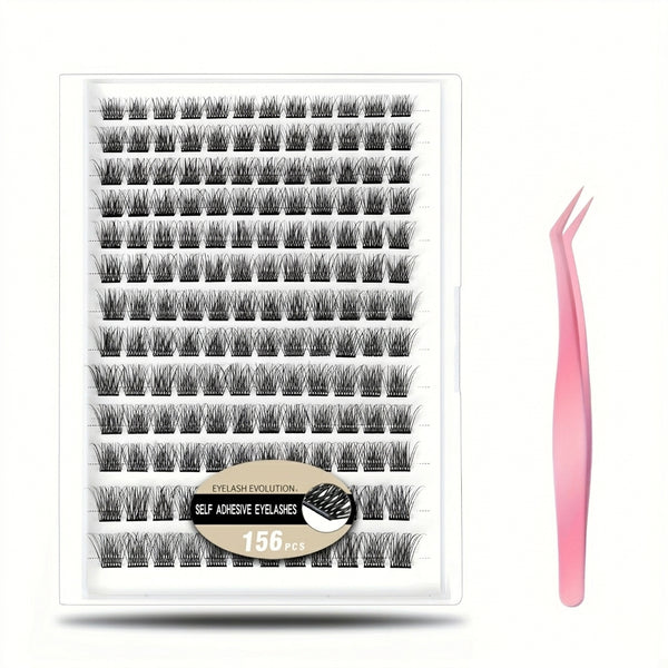 156pcs Wispy/Natural/Self Adhesive Lash Clusters Kit with 8-14mm Mixed Lengths with Tweezer