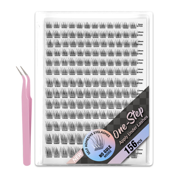 156PCS Self-Adhesive Mixed Lengths Lash Cluster Extensions with Tweezers