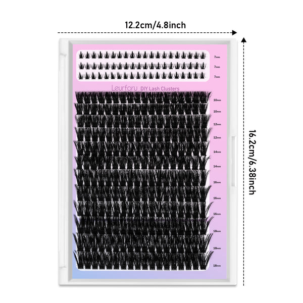 Volume Lash Clusters with 240PCS 100D 10-18mm Mixed Lengths and 75PCS 7mm Bottom Lashes
