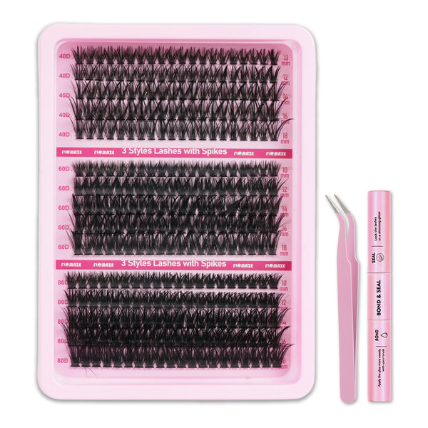 300PCS Mixed Style 10-18mm Mixed Lengths Lash Cluster Extensions with bond and seal