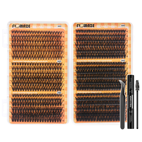 708PCS Fluffy 8-16mm Mixed Lengths Lash Cluster Extensions with bond and seal