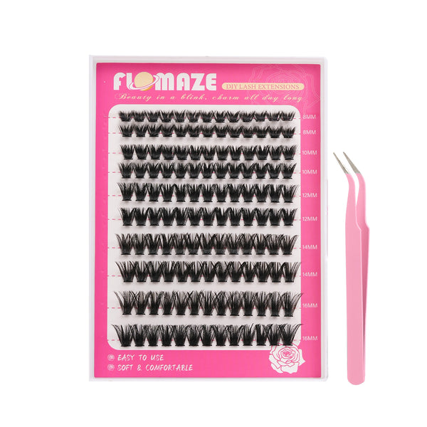 130PCS Self-Adhesive Mixed Lengths Lash Cluster Extensions with Tweezers