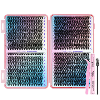 800PCS Fluffy 9-16mm Mixed Lengths Lash Cluster Extensions with bond and seal