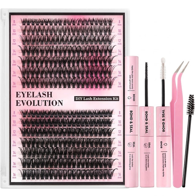 280pcs Natural Lashes 50D+60D 8-16mm Mixed Lengths Lash Clusters Kit with bond and seal