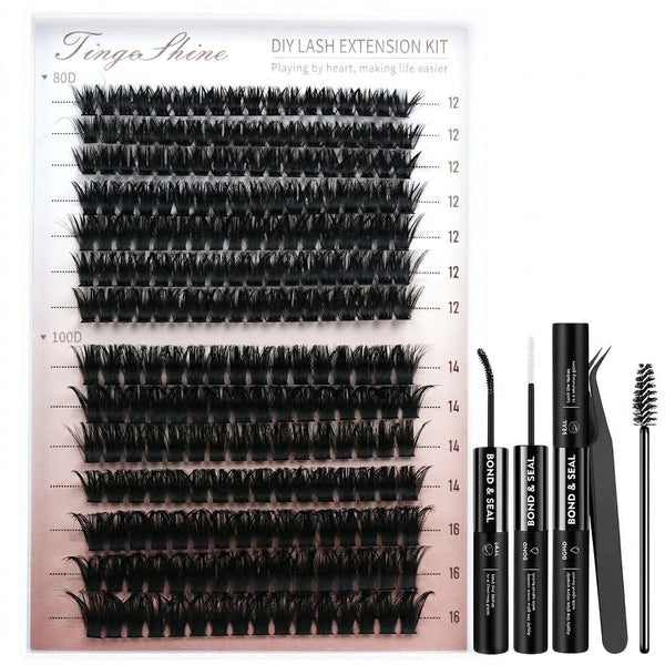224pcs Volume Lashes 80D+100D 8-16mm Mixed Lengths Lash Clusters Kit with bond and seal