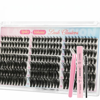 210pcs Spiky Lash Clusters Kit 10-18mm Mixed Lengths with bond and seal