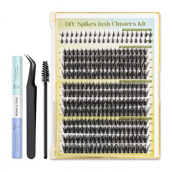280pcs Spikes and Bottom Lashes 60D+80D+100D Lash Clusters Kit with bond and seal