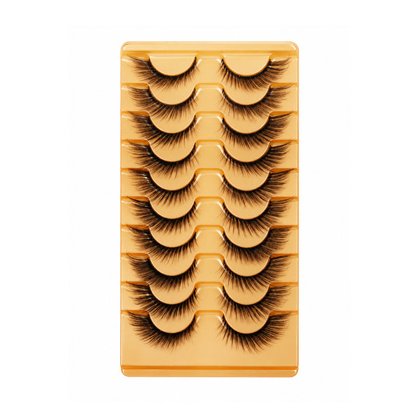 10 pairs natural fluffy half lashes cat eye cluster